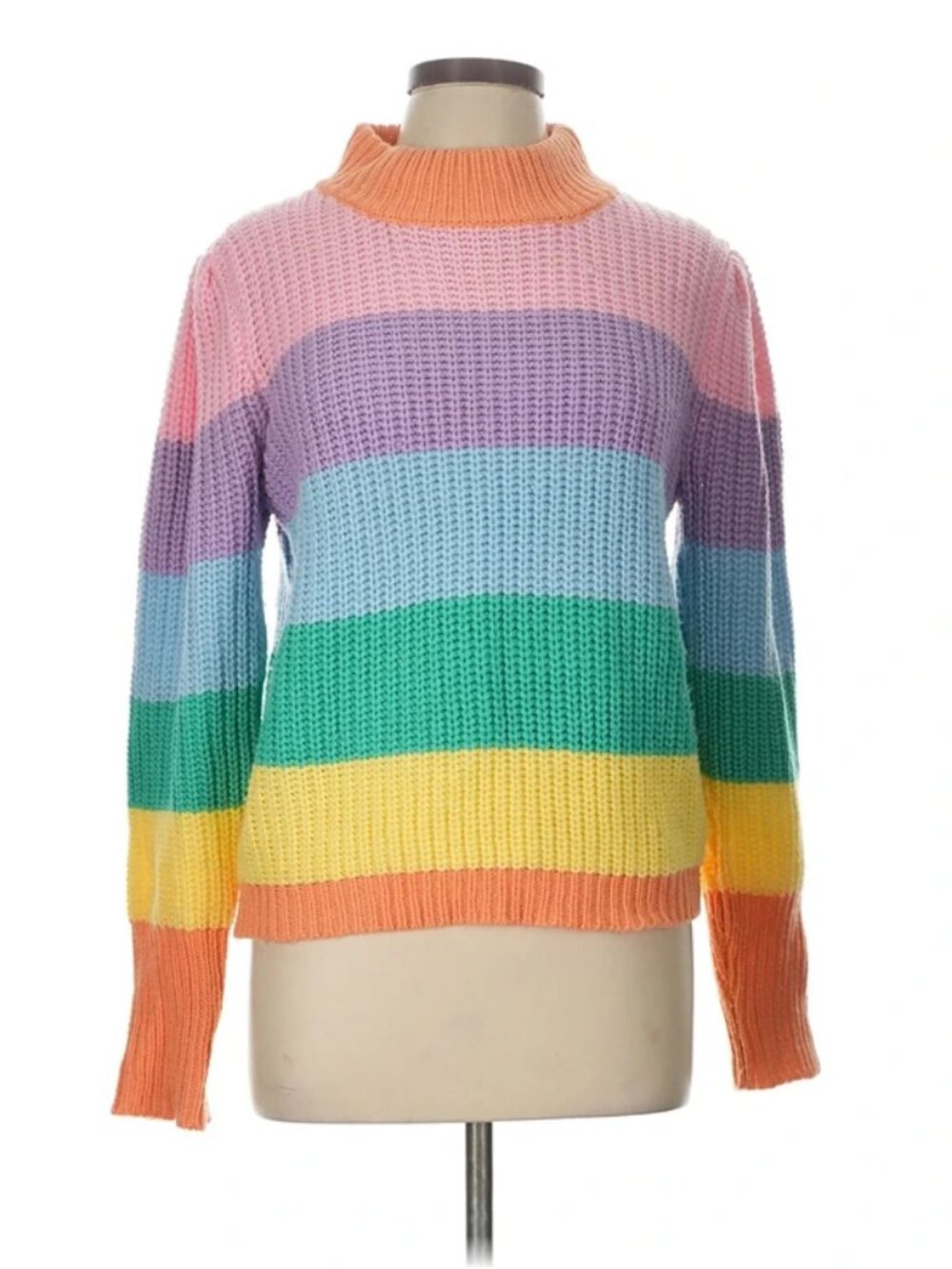 Free the Roses rainbow mock turtleneck sweater size Large